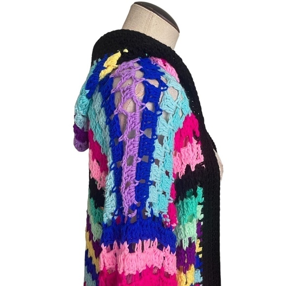 Rare Matimì Crochet Long Cardigan Sweater w/ Hood in Multicolor Stripes - Picture 6 of 11